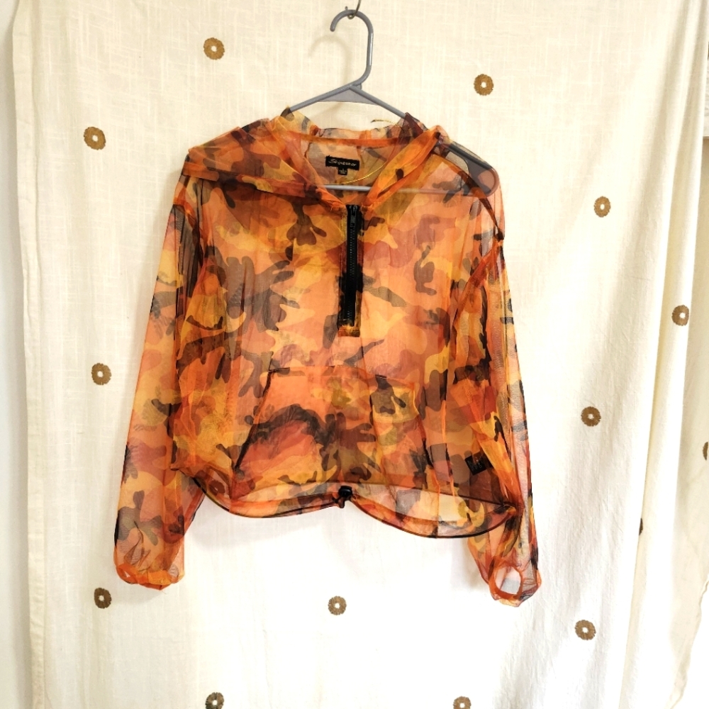 Shinestar Orange Brown Sheer Blouse with Mandarin Collar